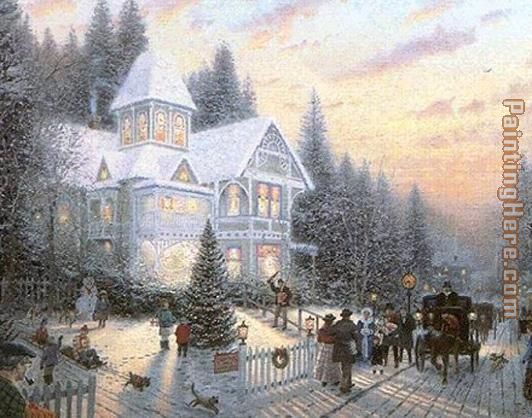 Victorian Christmas painting - Thomas Kinkade Victorian Christmas art painting